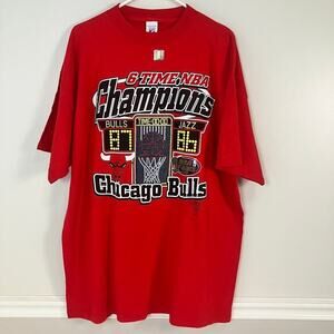 Vintage Chicago Bulls 6 Time NBA Champions Promo T Shirt Red 1998 Finals 2XL NEW